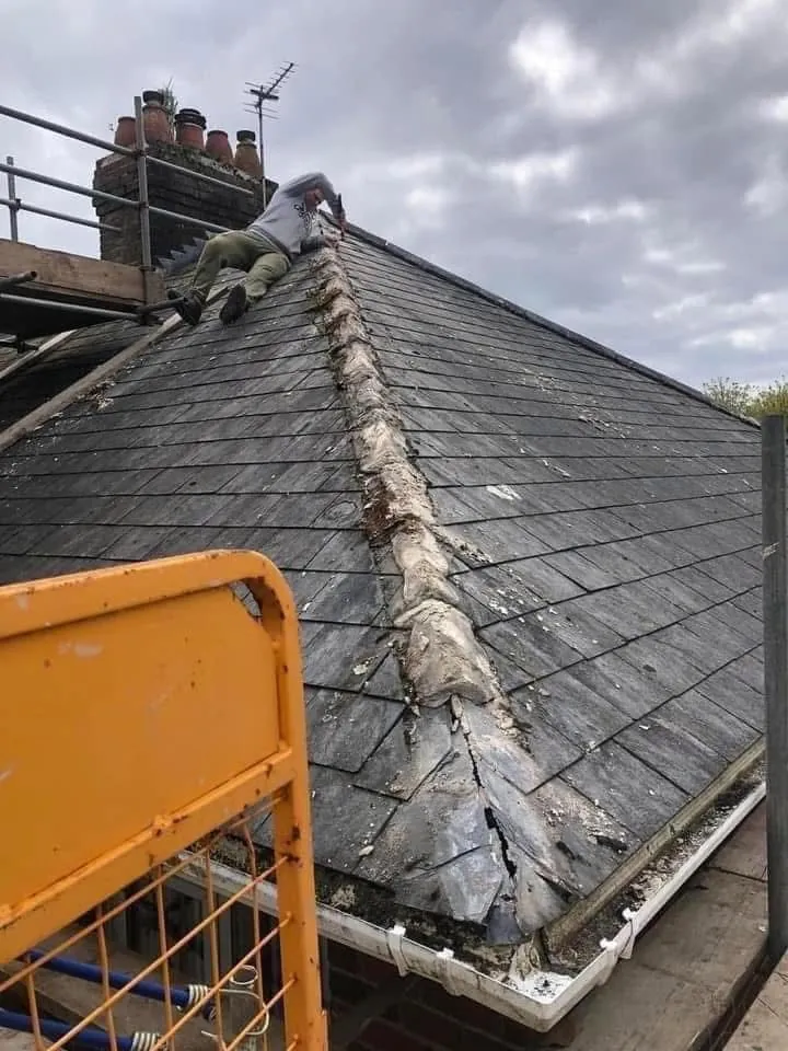 Slate roof ridge and chimney repair in Newquay